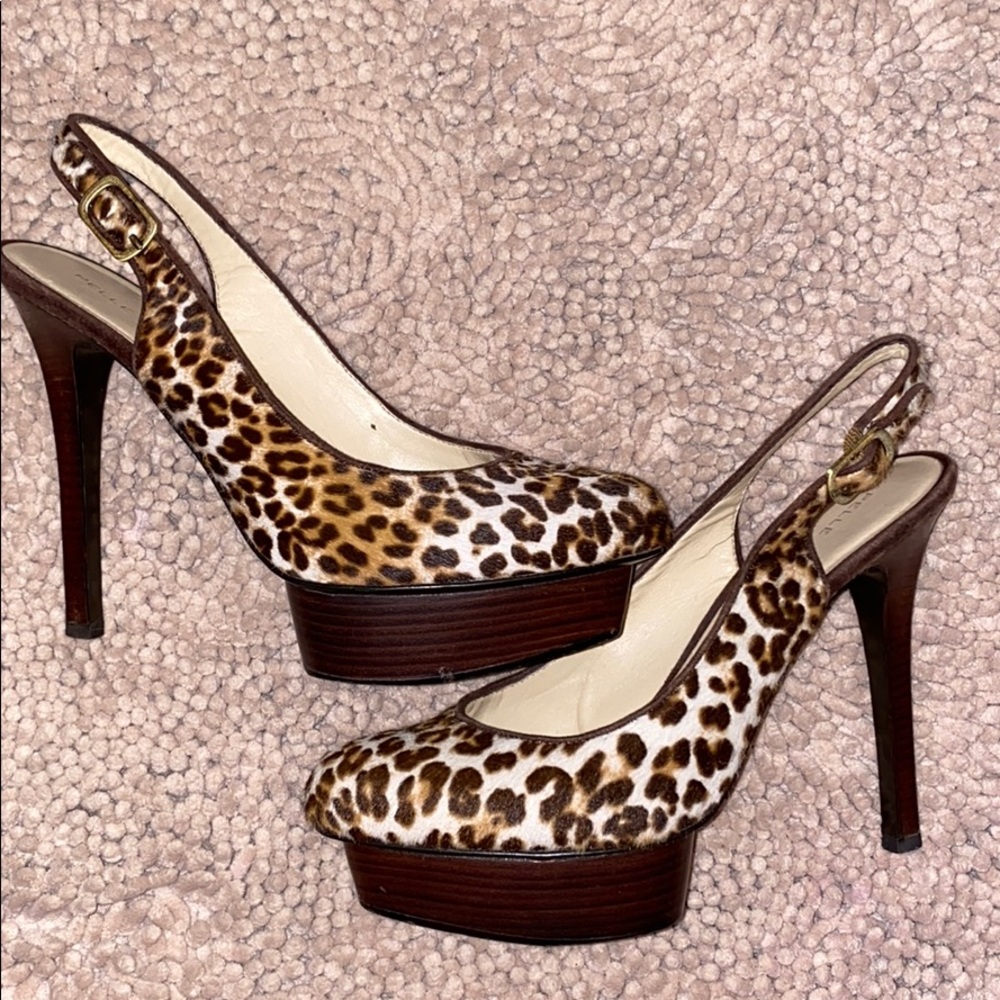 Pelle Moda Leopard Pony Hair Slingback Heels